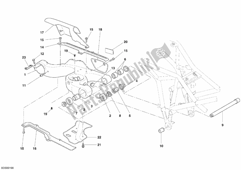 Alle onderdelen voor de Zwenkarm van de Ducati Multistrada 1100 S USA 2008
